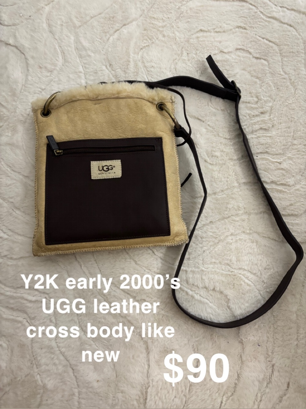 UGG Beige and Dark Brown Shearling Crossbody Bag